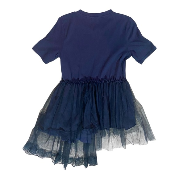Koas Italy Asymmetrical Navy Tulle Dress Lace Trim Sz S - Picture 4 of 8
